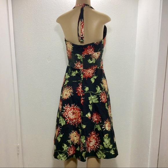 90's Turquoise Silk Print Halter Dress by Donna Ricco main image 1